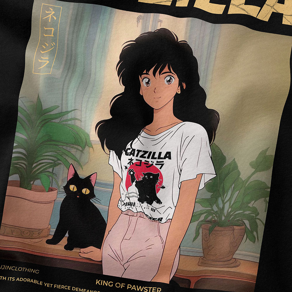 Catzilla And Girl T-Shirt | Yūjin Japanese Anime Streetwear Clothing