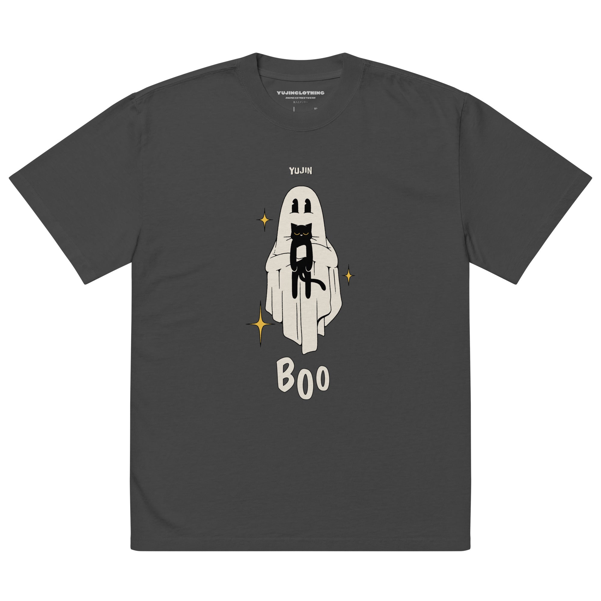 Boo! Cat Oversized Faded T-Shirt | Yūjin Japanese Anime Streetwear Clothing