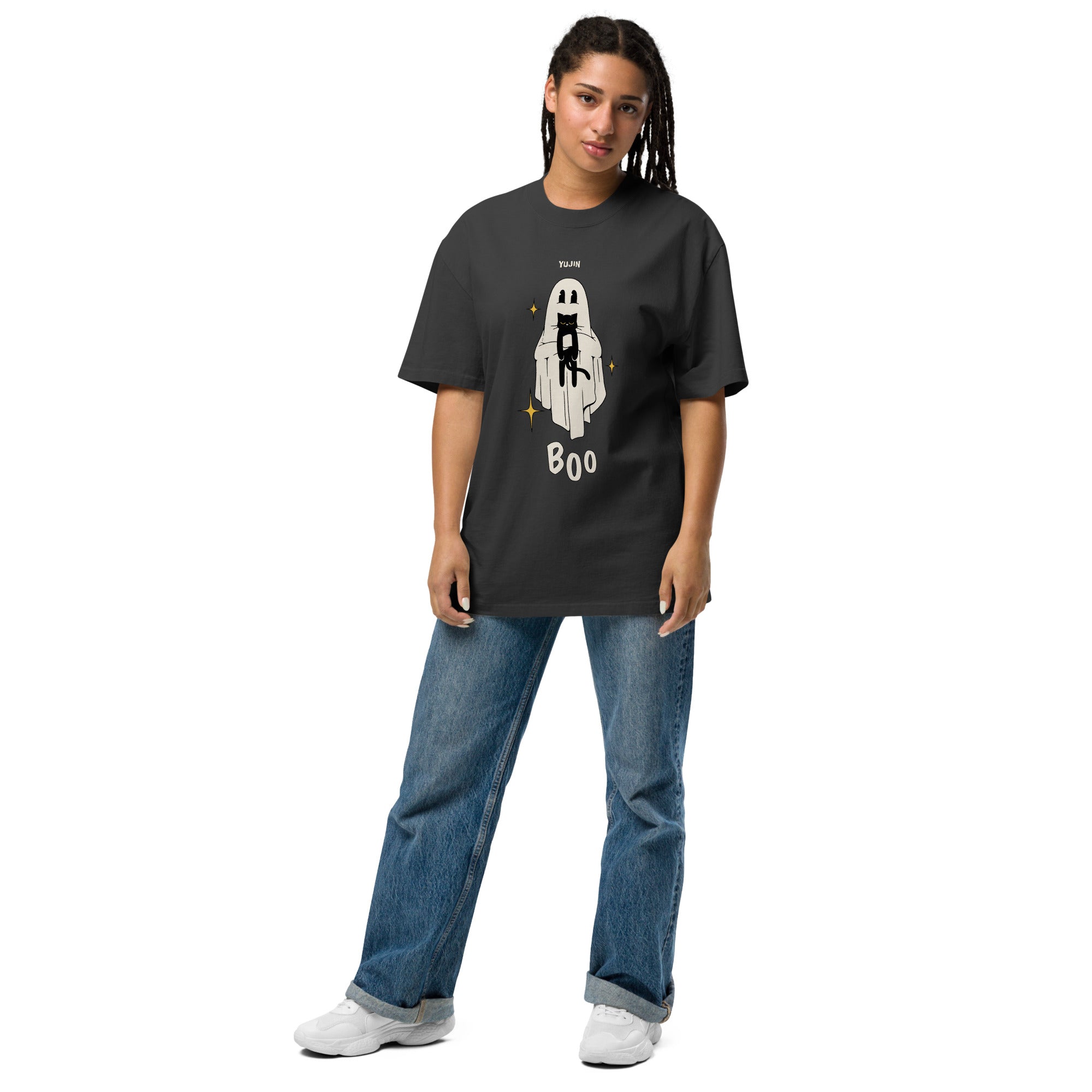 Boo! Cat Oversized Faded T-Shirt | Yūjin Japanese Anime Streetwear Clothing