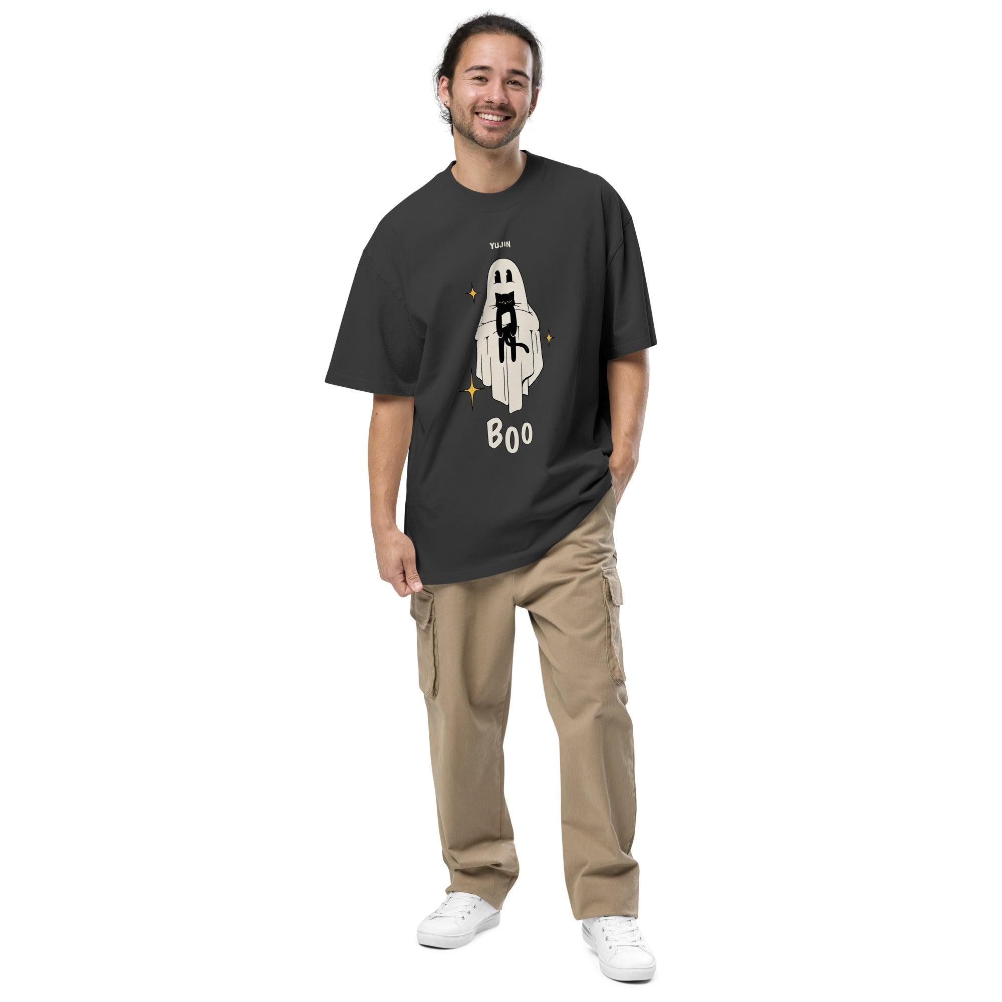 Boo! Cat Oversized Faded T-Shirt | Yūjin Japanese Anime Streetwear Clothing