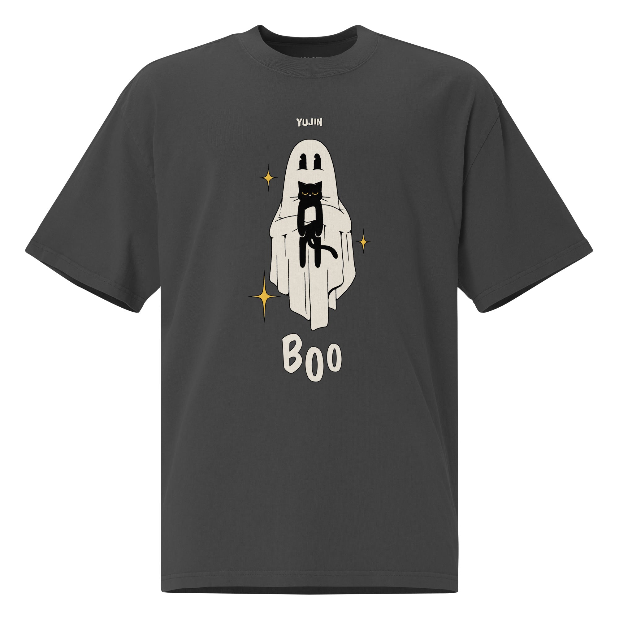 Boo! Cat Oversized Faded T-Shirt | Yūjin Japanese Anime Streetwear Clothing