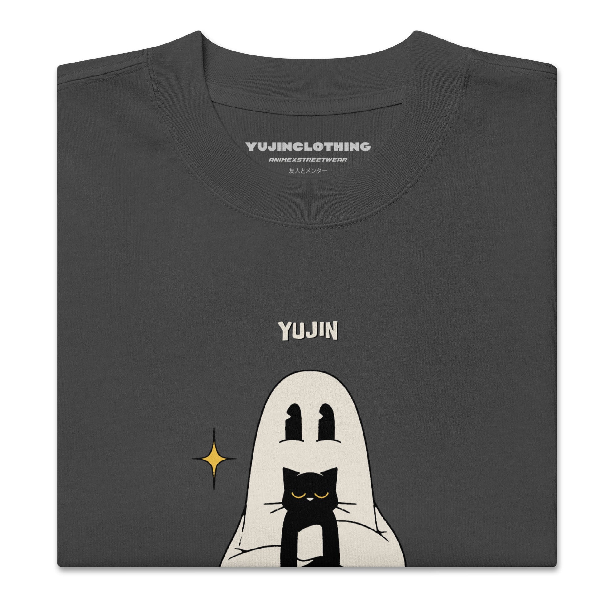 Boo! Cat Oversized Faded T-Shirt | Yūjin Japanese Anime Streetwear Clothing