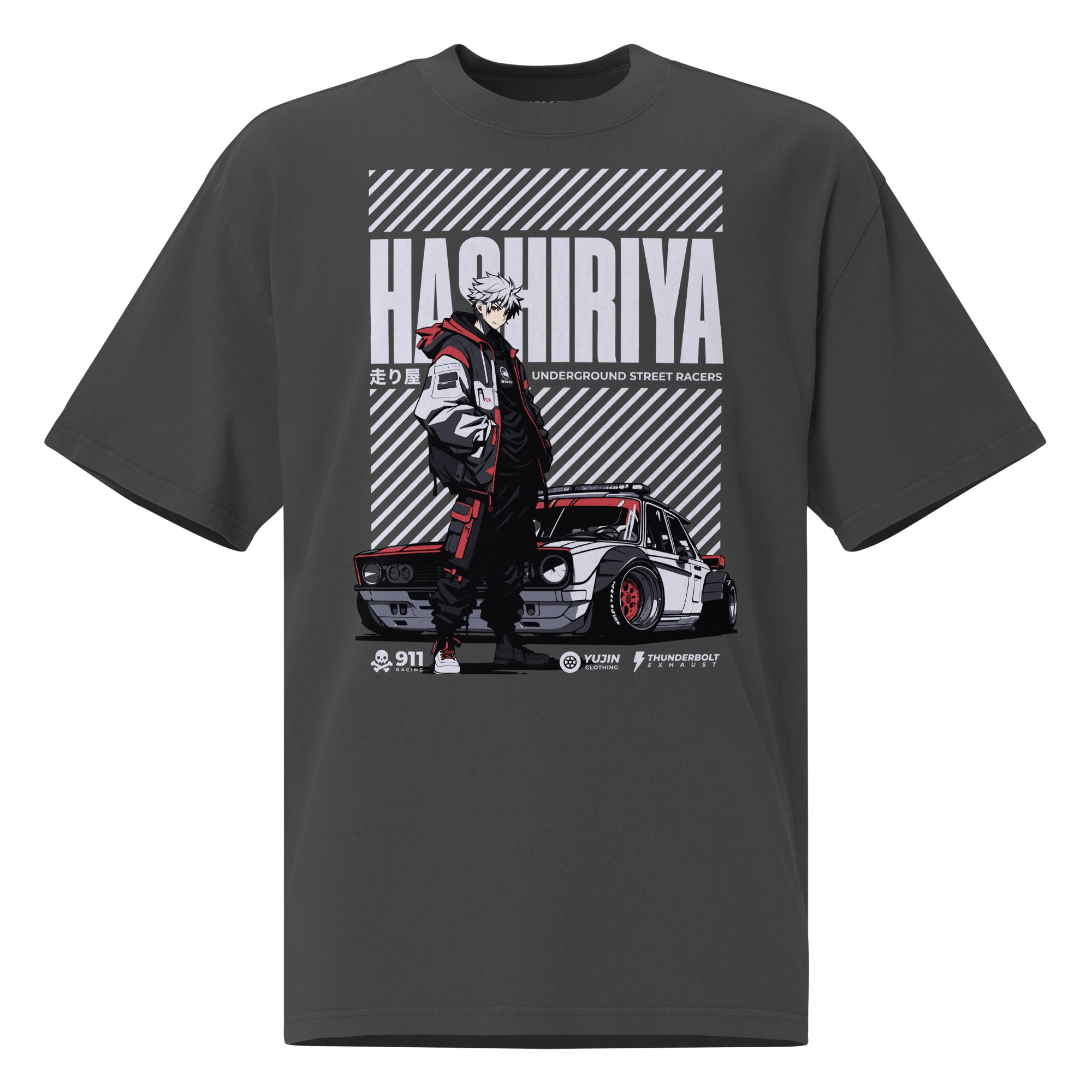 Hashiriya Oversized Faded Car T-Shirt | Yūjin Japanese Anime Streetwear Clothing