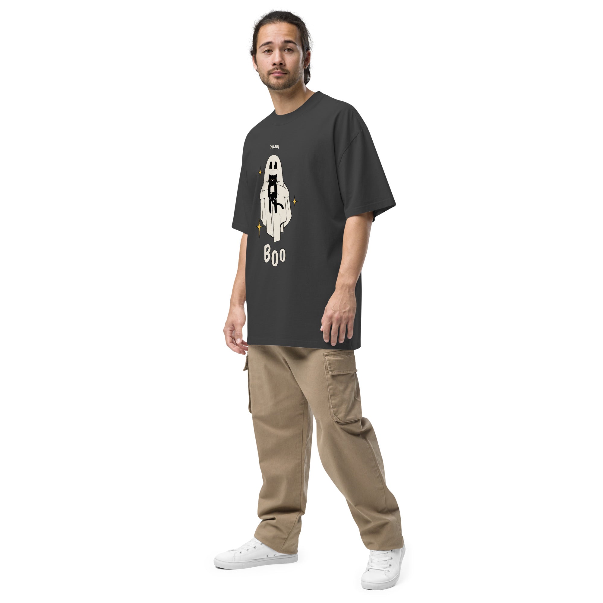 Boo! Cat Oversized Faded T-Shirt | Yūjin Japanese Anime Streetwear Clothing