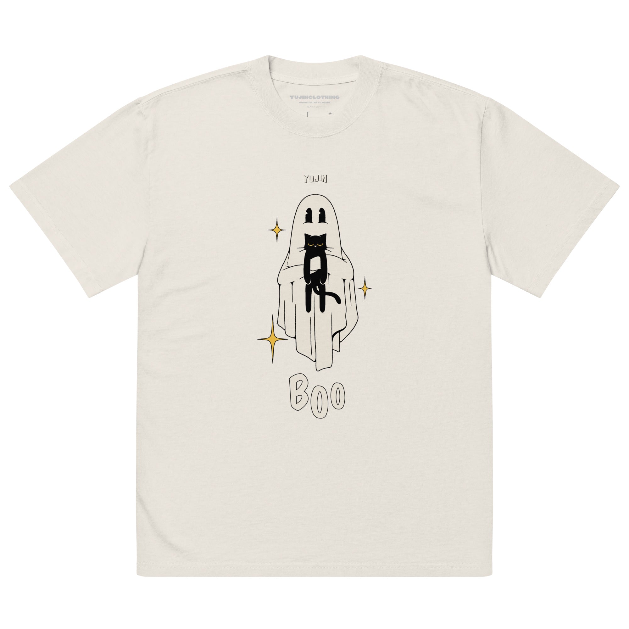 Boo! Cat Oversized Faded T-Shirt | Yūjin Japanese Anime Streetwear Clothing