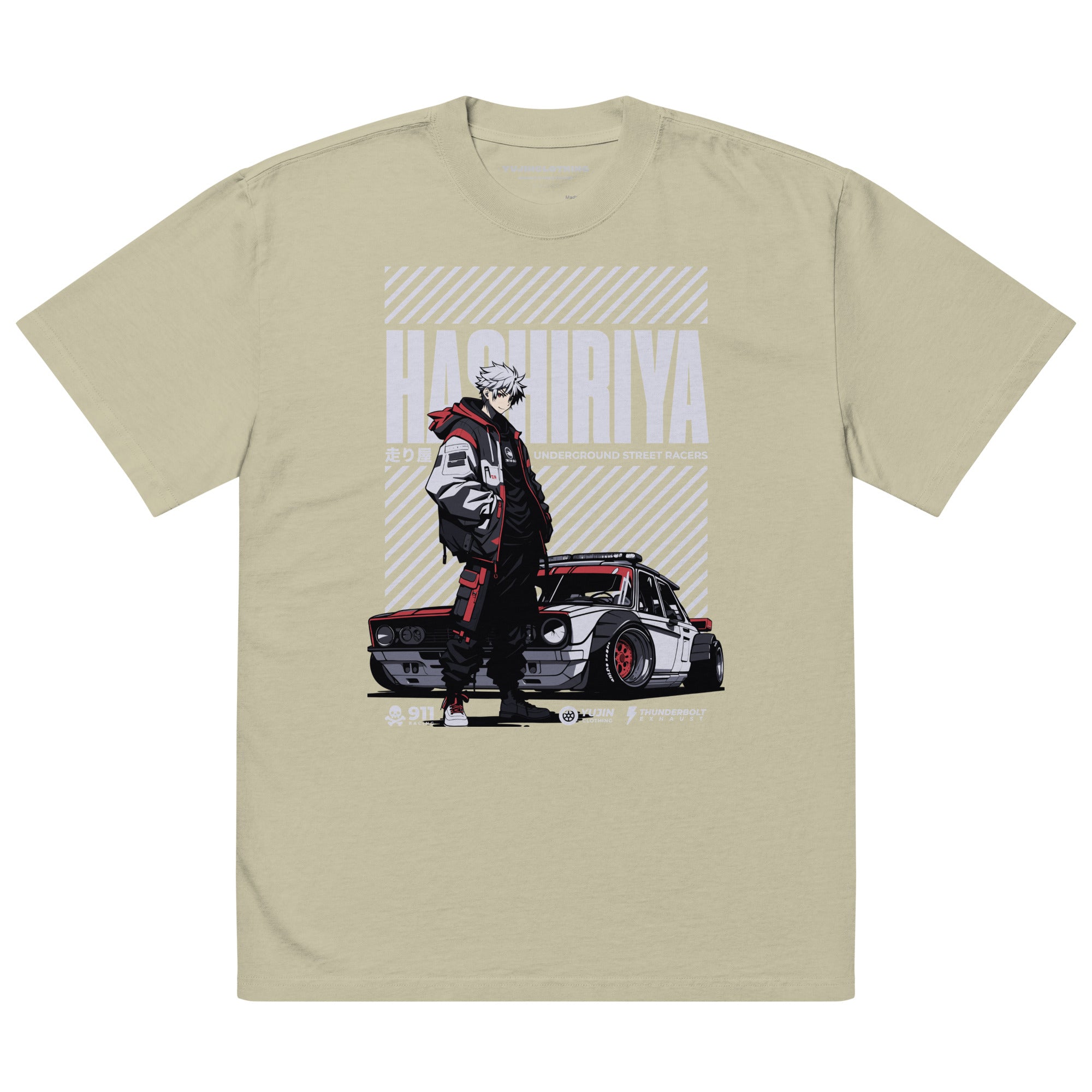 Hashiriya Oversized Faded Car T-Shirt | Yūjin Japanese Anime Streetwear Clothing