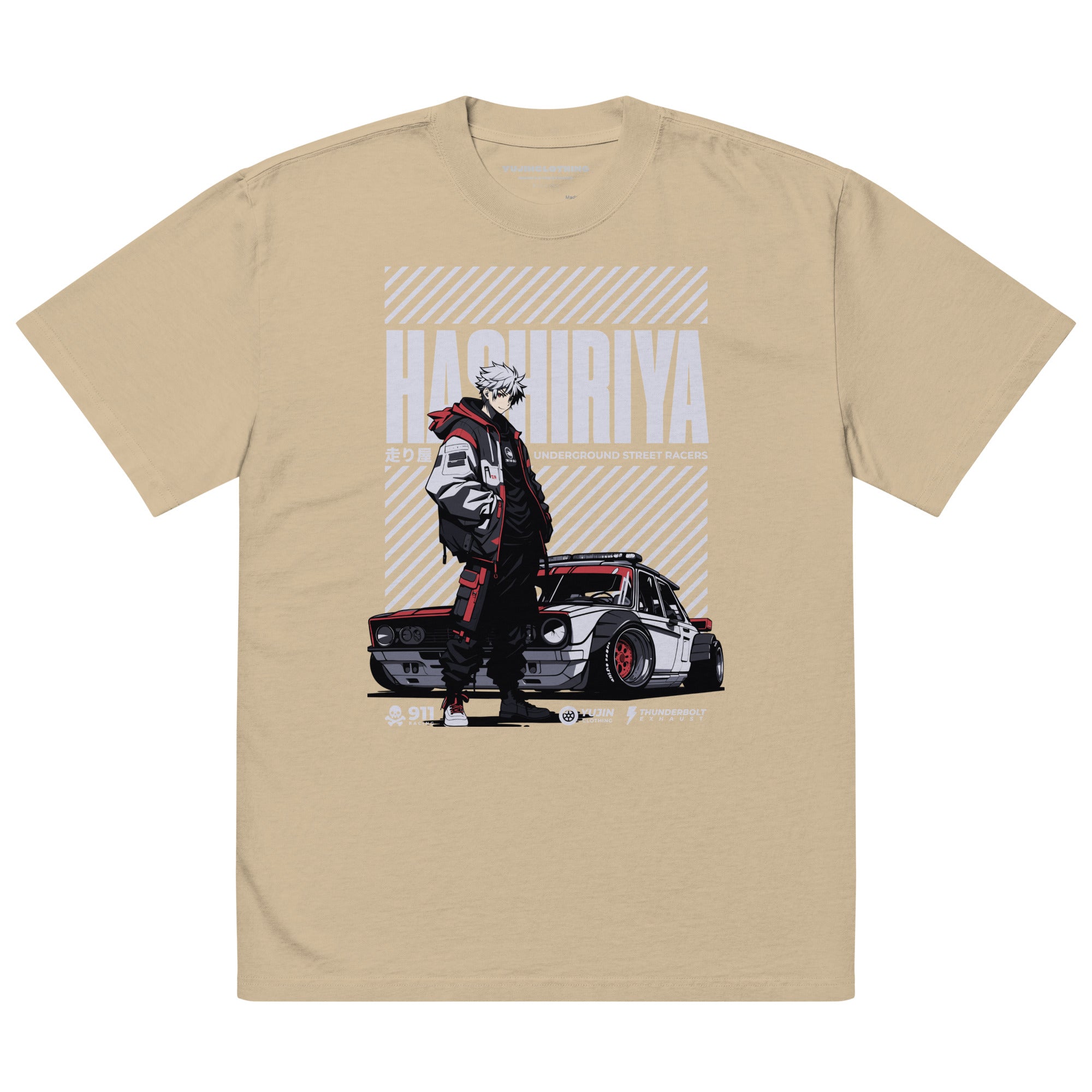 Hashiriya Oversized Faded Car T-Shirt | Yūjin Japanese Anime Streetwear Clothing