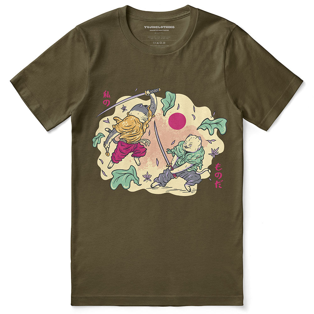 Samurai Cat Fight T-Shirt | Yūjin Japanese Anime Streetwear Clothing
