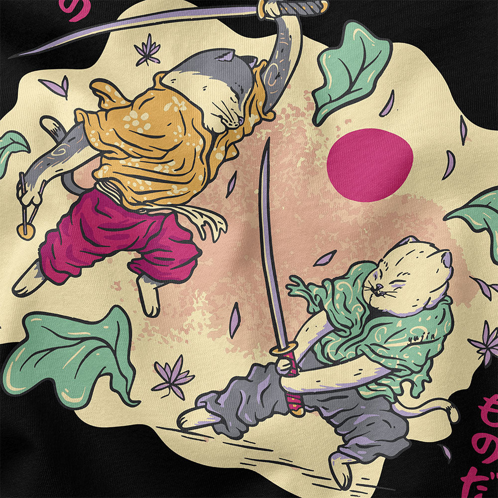 Samurai Cat Fight T-Shirt | Yūjin Japanese Anime Streetwear Clothing