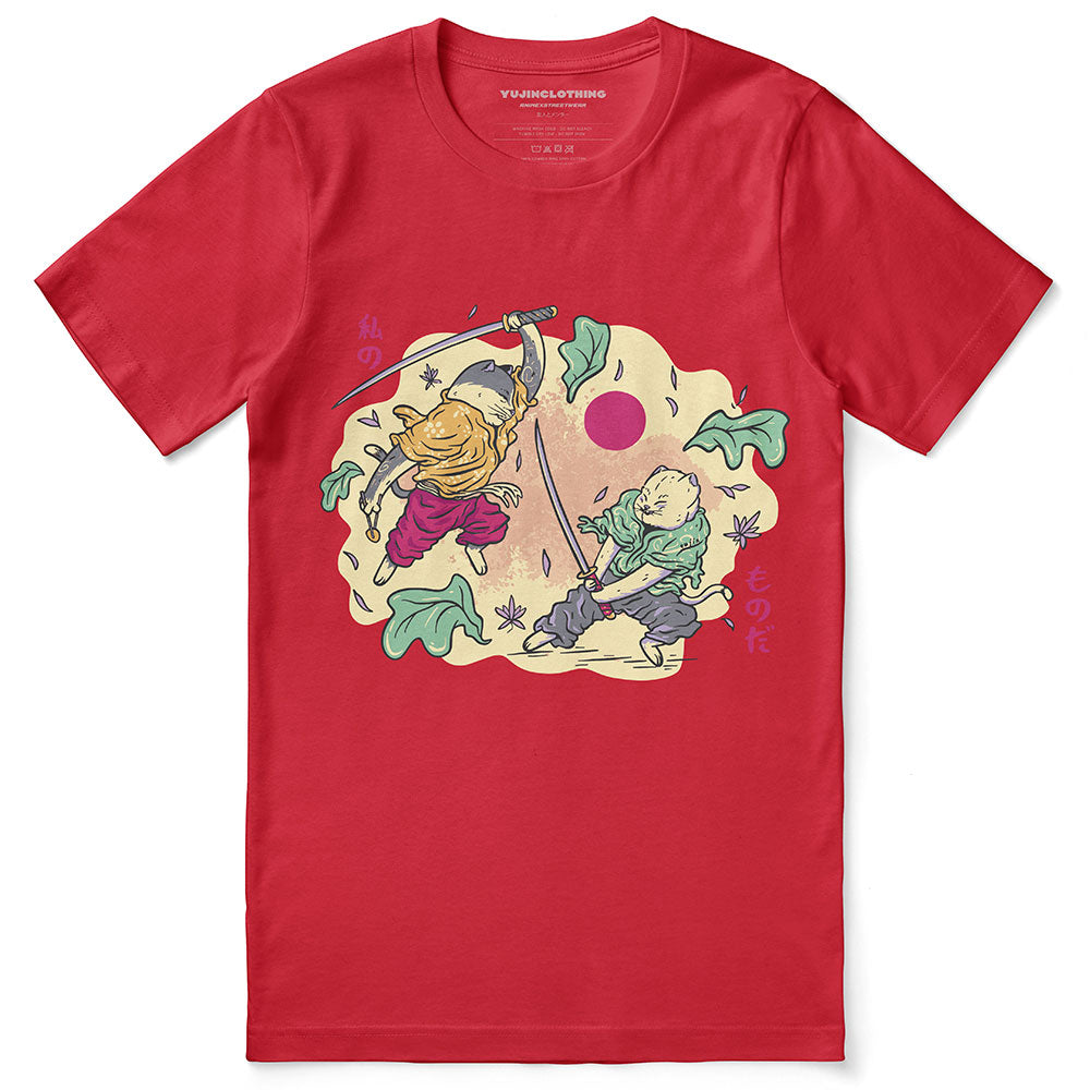 Samurai Cat Fight T-Shirt | Yūjin Japanese Anime Streetwear Clothing