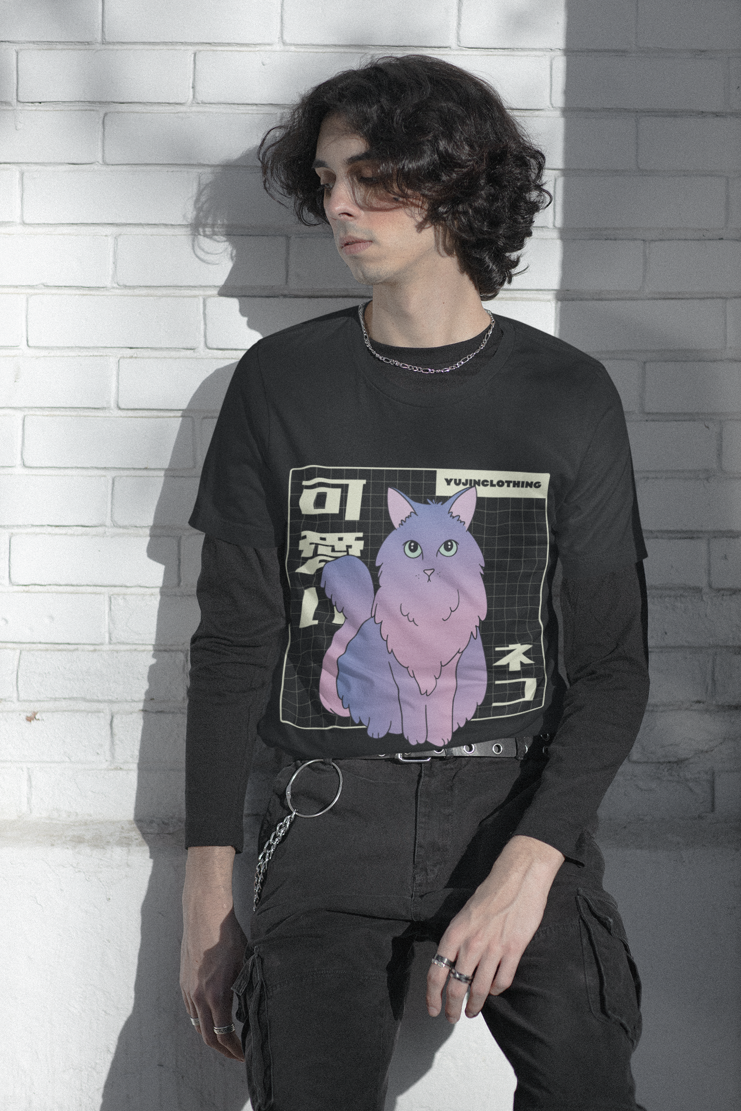 Vaporwave Cat T-Shirt | Yūjin Japanese Anime Streetwear Clothing