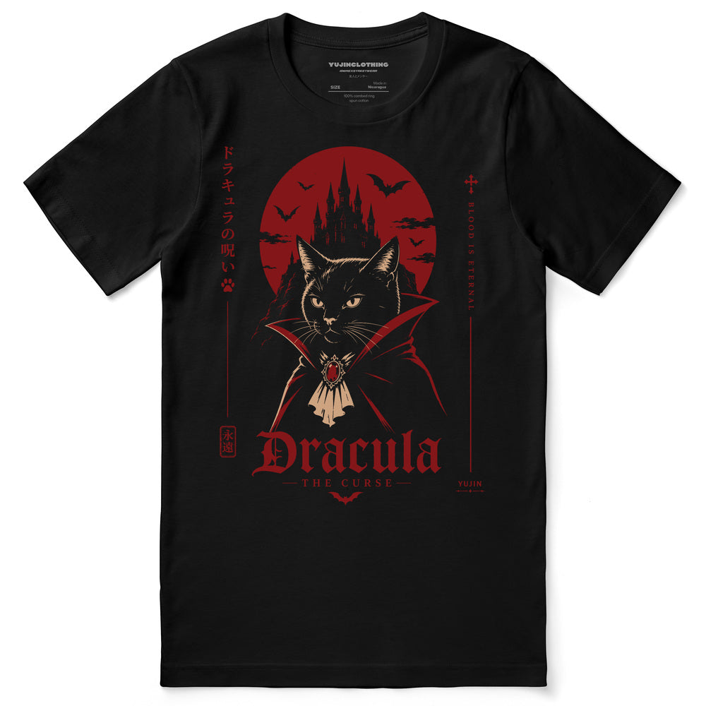 Dracula The Curse Cat T-Shirt in Black - front flat lay