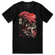 Night Blossom Cat T-Shirt in Black — front view