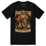 The Pawtector Cat T-Shirt in black, front flat lay