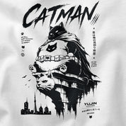 Catman Night Watch Cat T-Shirt - White design closeup