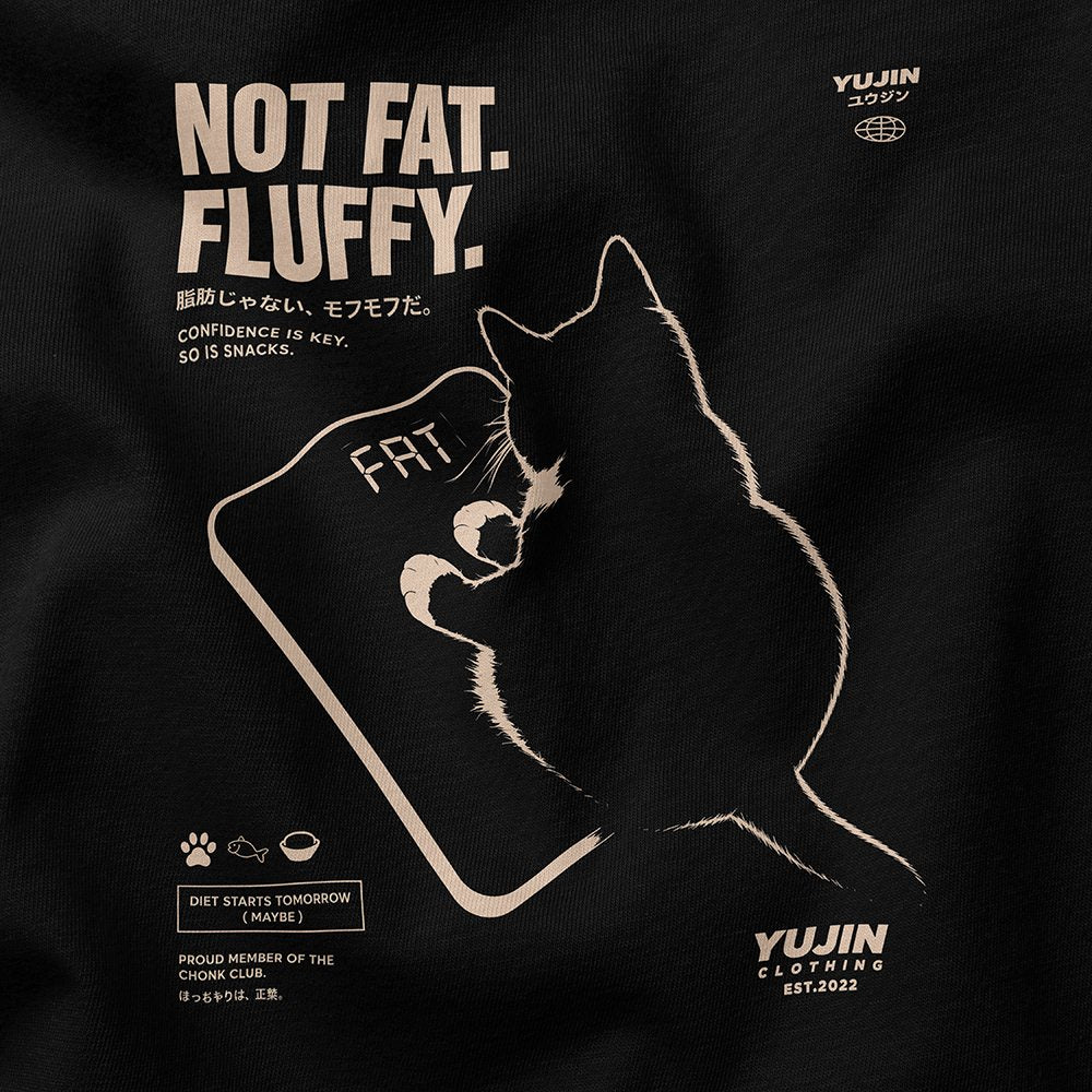 Fluffy Cat T-Shirt — Black Closeup