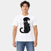 Selective Company Cat T-Shirt in White on a male model, studio front view