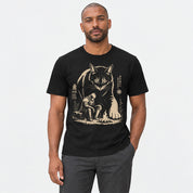 Silent Courage Cat T-Shirt in Black on a male model, studio front view