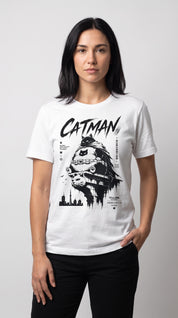Catman Night Watch Cat T-Shirt - White female lifestyle