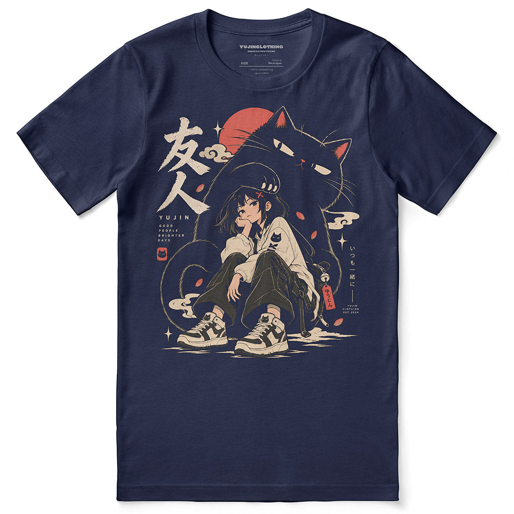 Brighter Days Cat T-Shirt in Navy - front flat lay