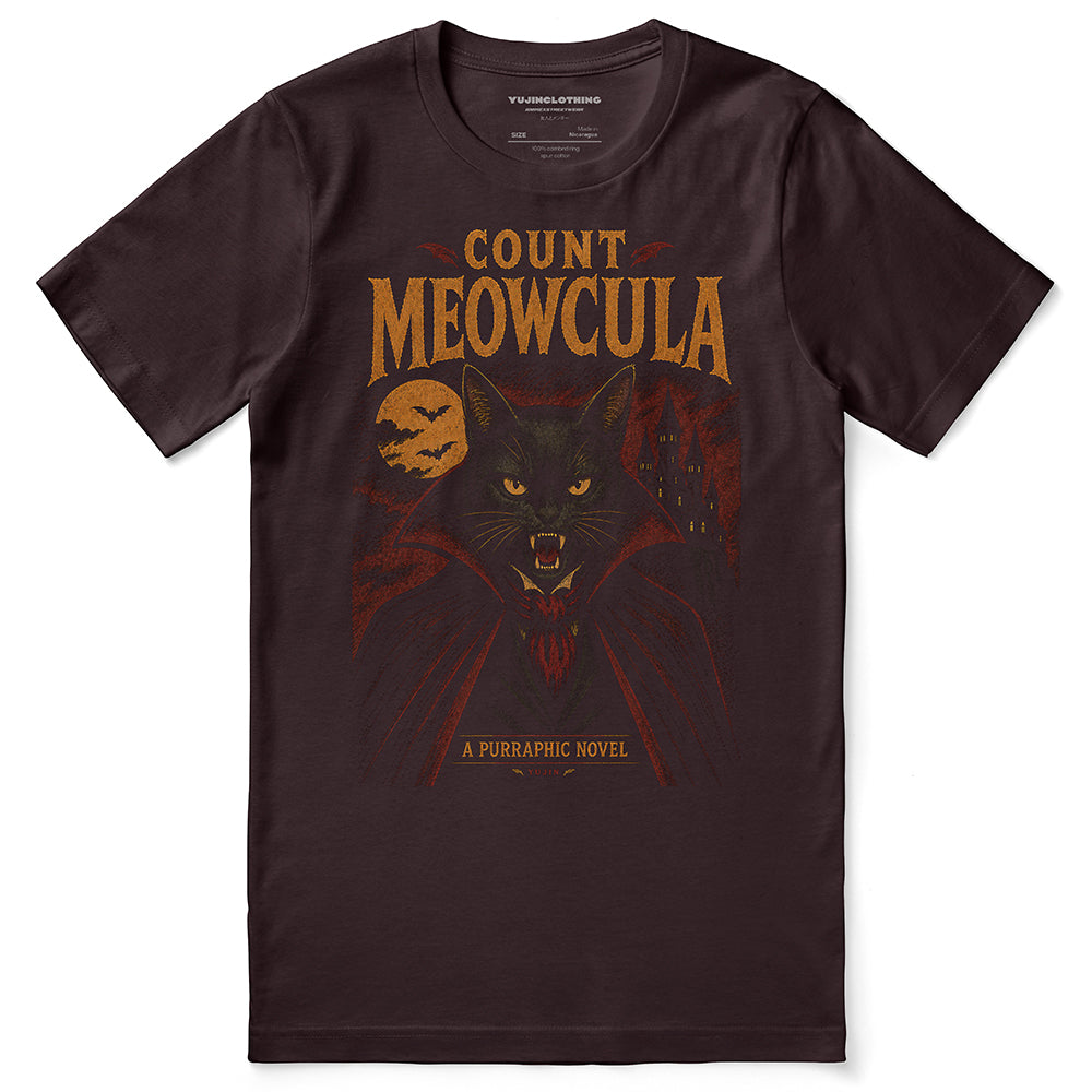 Count Meowcula Cat T-Shirt - Oxblood Black flat lay
