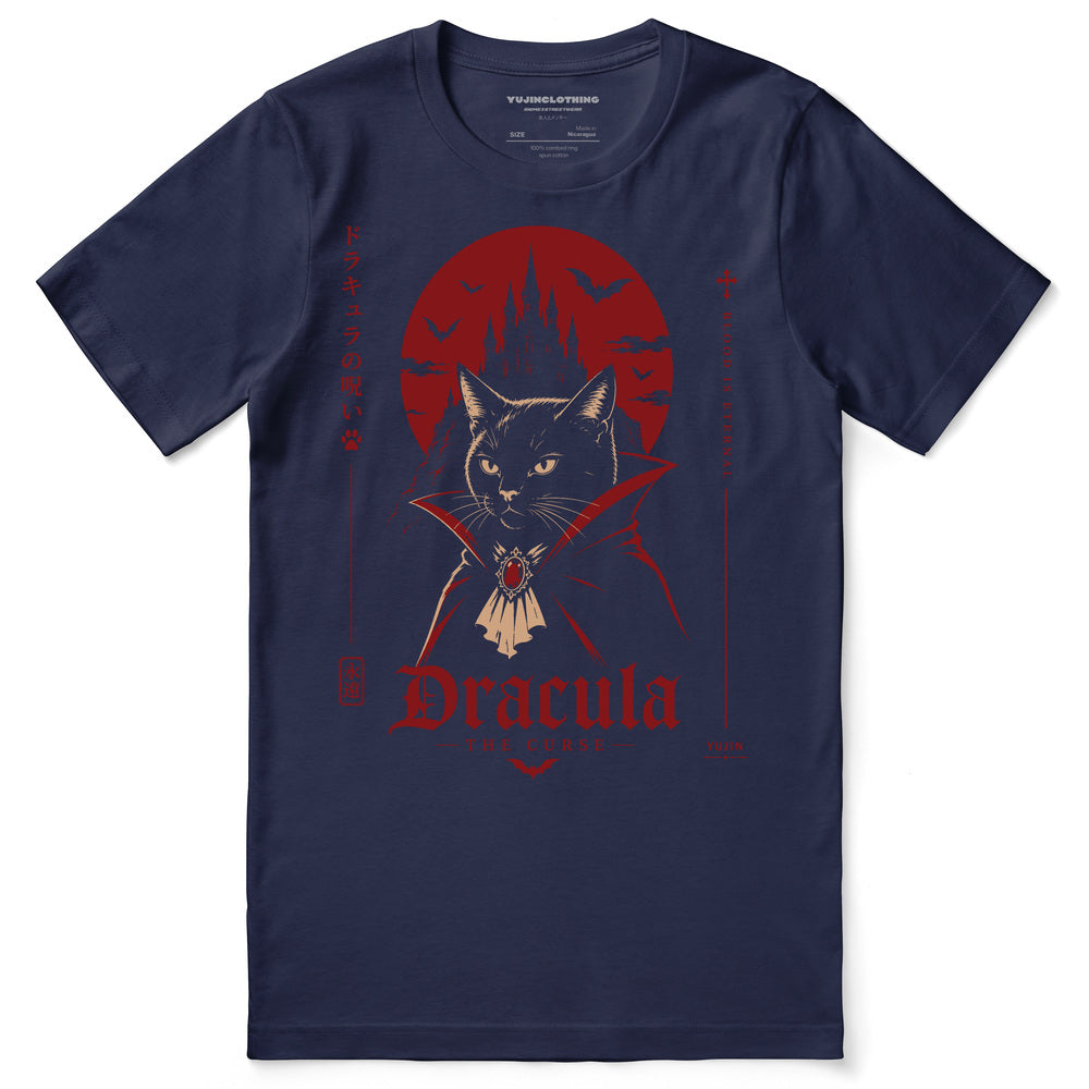 Dracula The Curse Cat T-Shirt in Navy - front flat lay