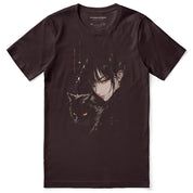 Eternal Silence Cat T-Shirt in Oxblood Black, front flat lay