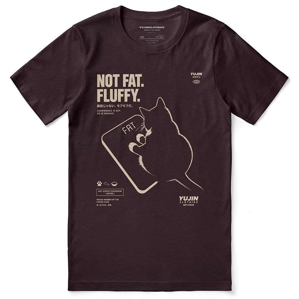 Fluffy Cat T-Shirt — Oxblood Black Flat Lay