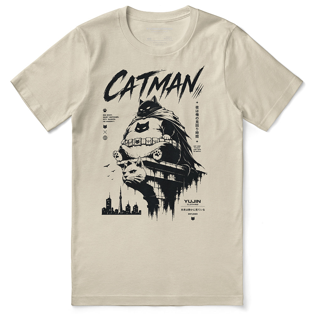 Catman Night Watch Cat T-Shirt - Soft Cream flat lay