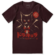 Count Catcula Vampire Cat T-Shirt in Oxblood Black - front flat lay