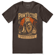 The Pawtector Cat T-Shirt in brown, front flat lay