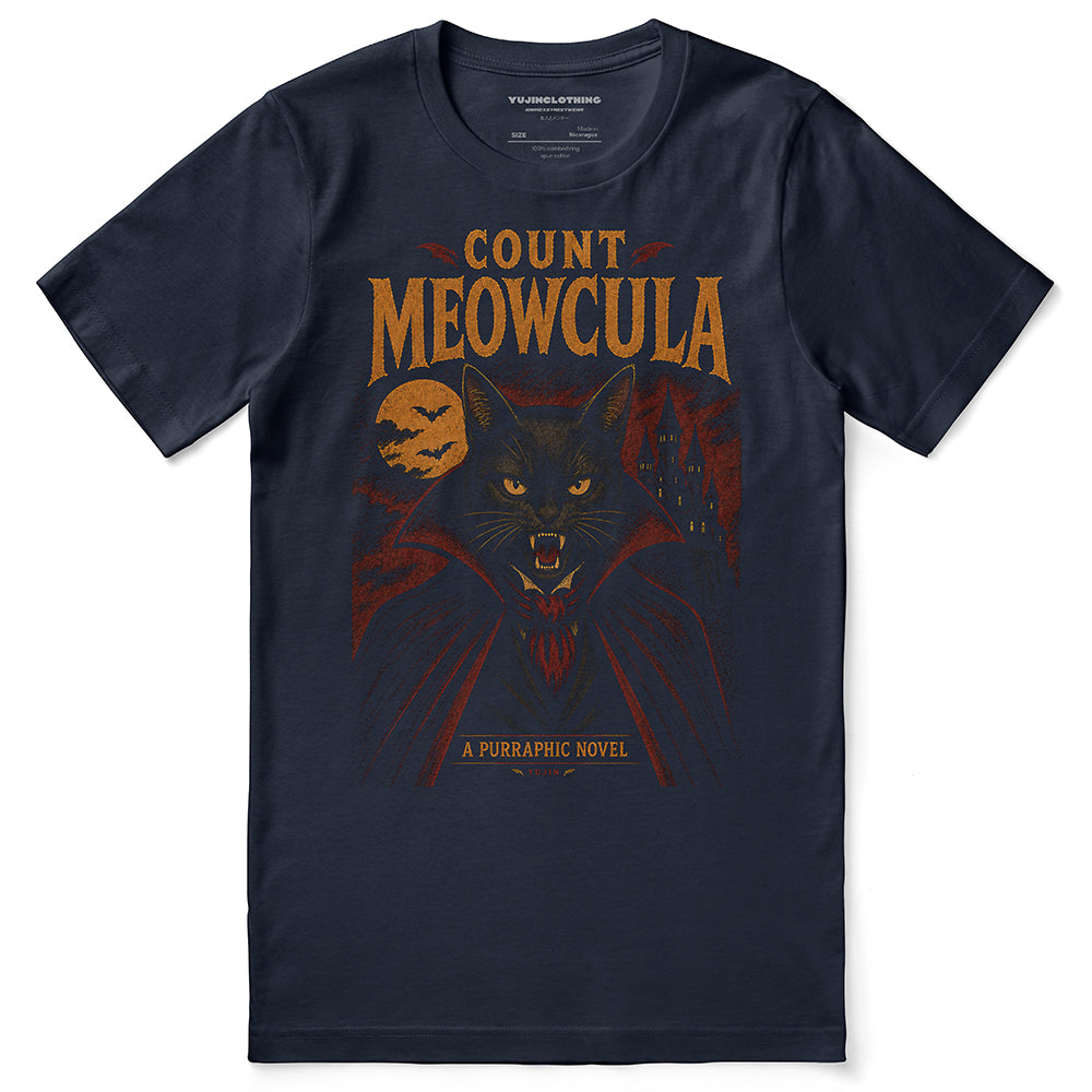 Count Meowcula Cat T-Shirt - Navy flat lay
