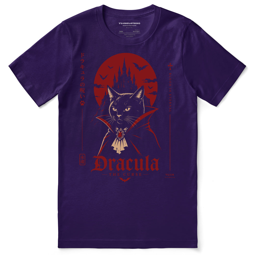 Dracula The Curse Cat T-Shirt in Team Purple - front flat lay