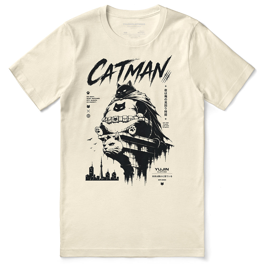 Catman Night Watch Cat T-Shirt - Natural flat lay