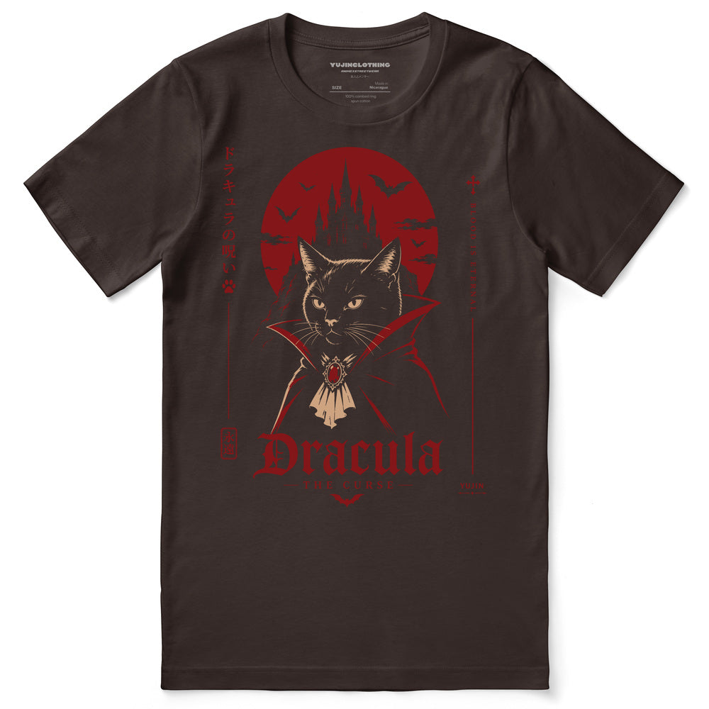 Dracula The Curse Cat T-Shirt in Brown - front flat lay