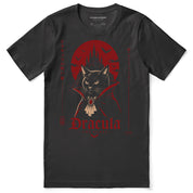 Dracula The Curse Cat T-Shirt in Dark Grey - front flat lay