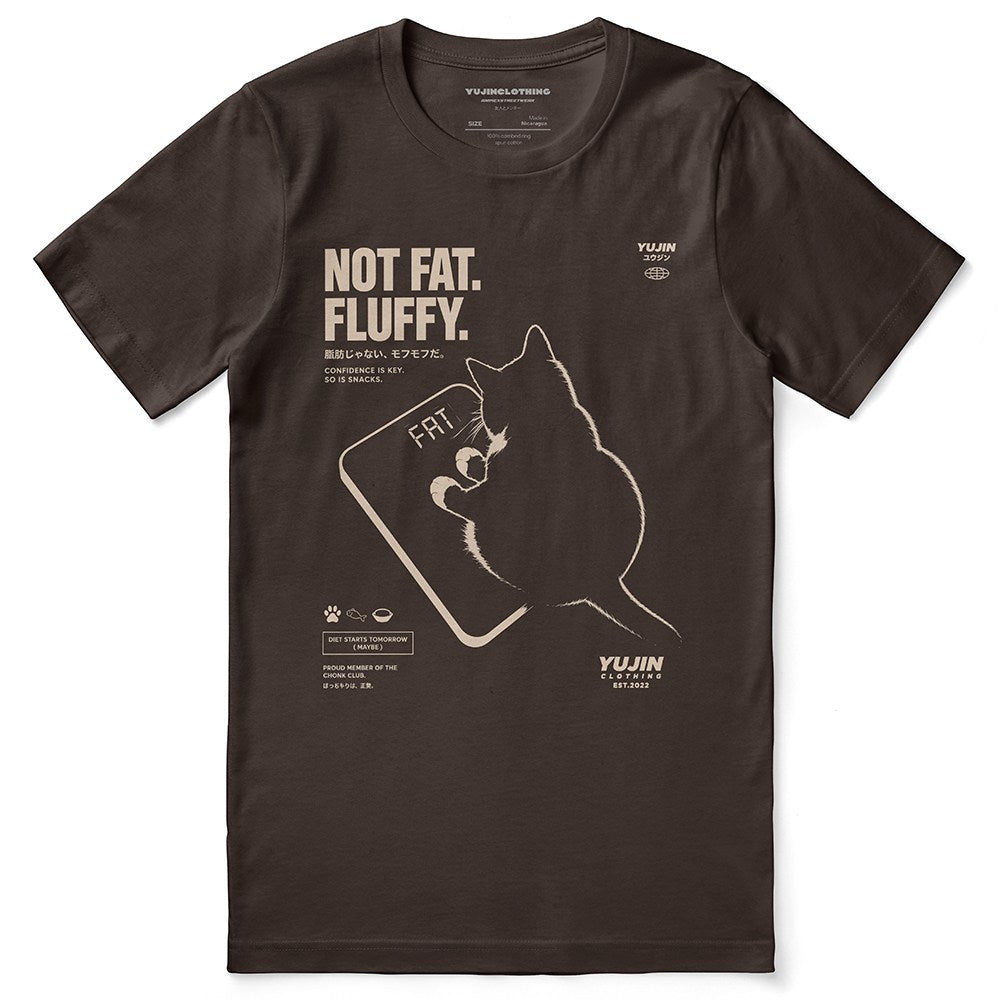 Fluffy Cat T-Shirt — Brown Flat Lay