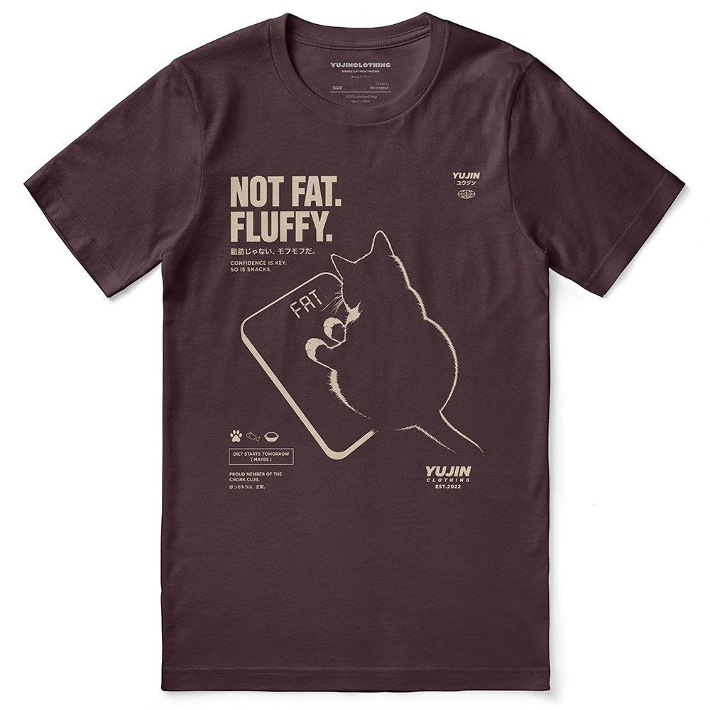 Fluffy Cat T-Shirt — Maroon Flat Lay