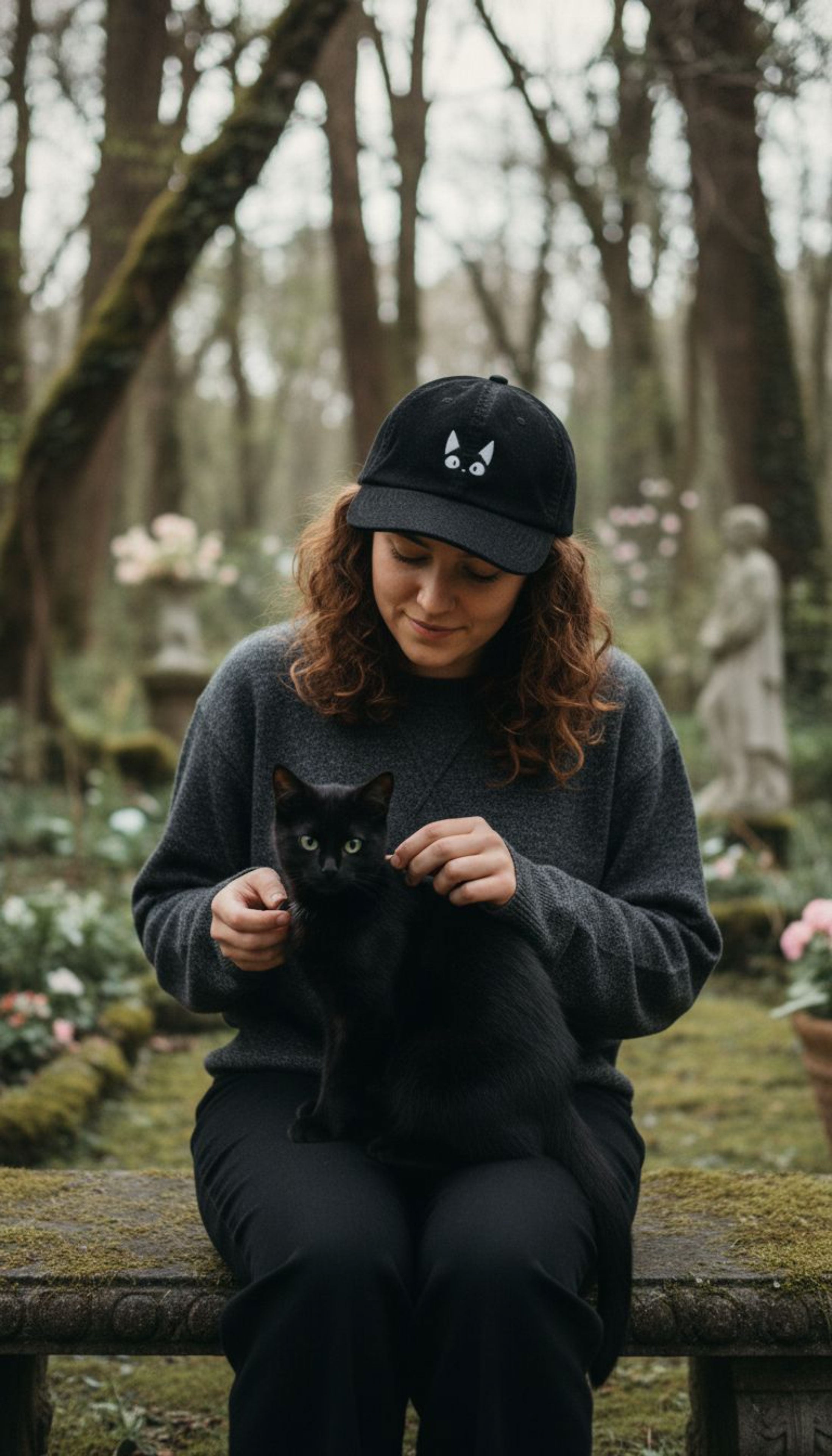 Chapeau en velours côtelé chat étonné