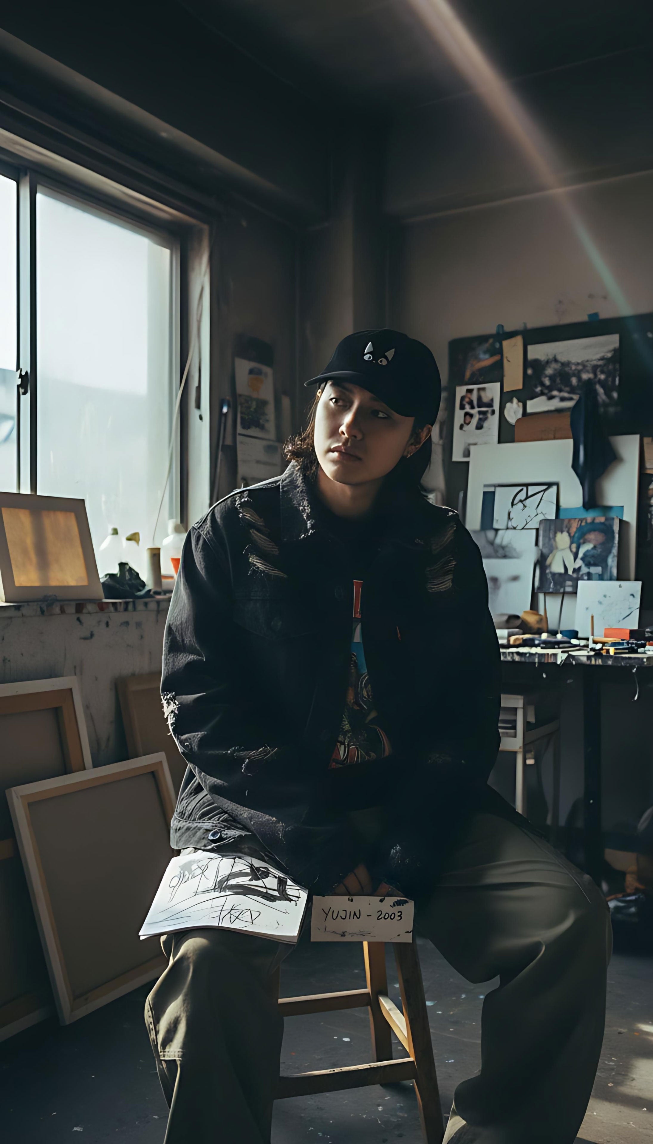 Chapeau en velours côtelé chat étonné