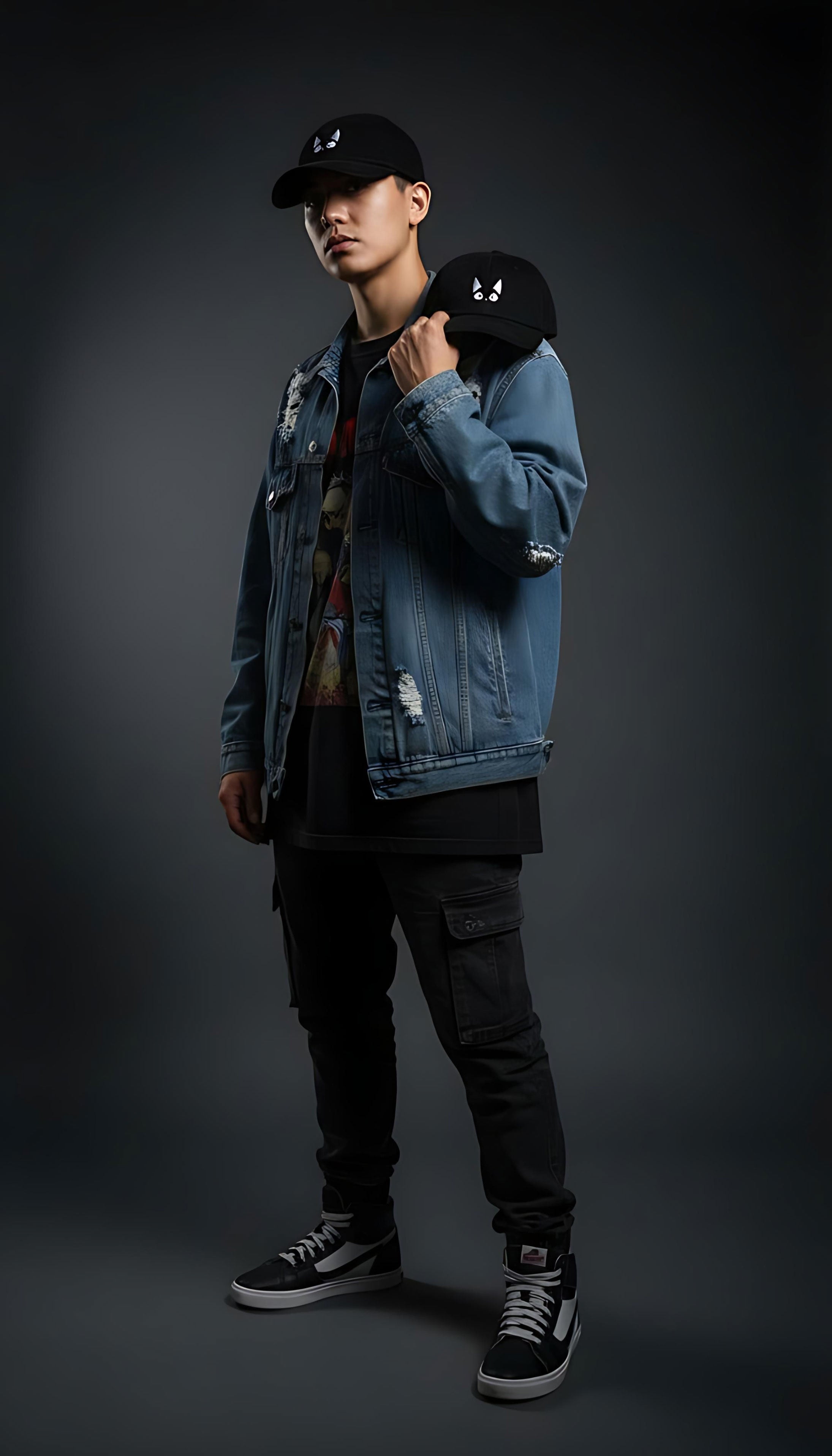 Chapeau en velours côtelé chat étonné