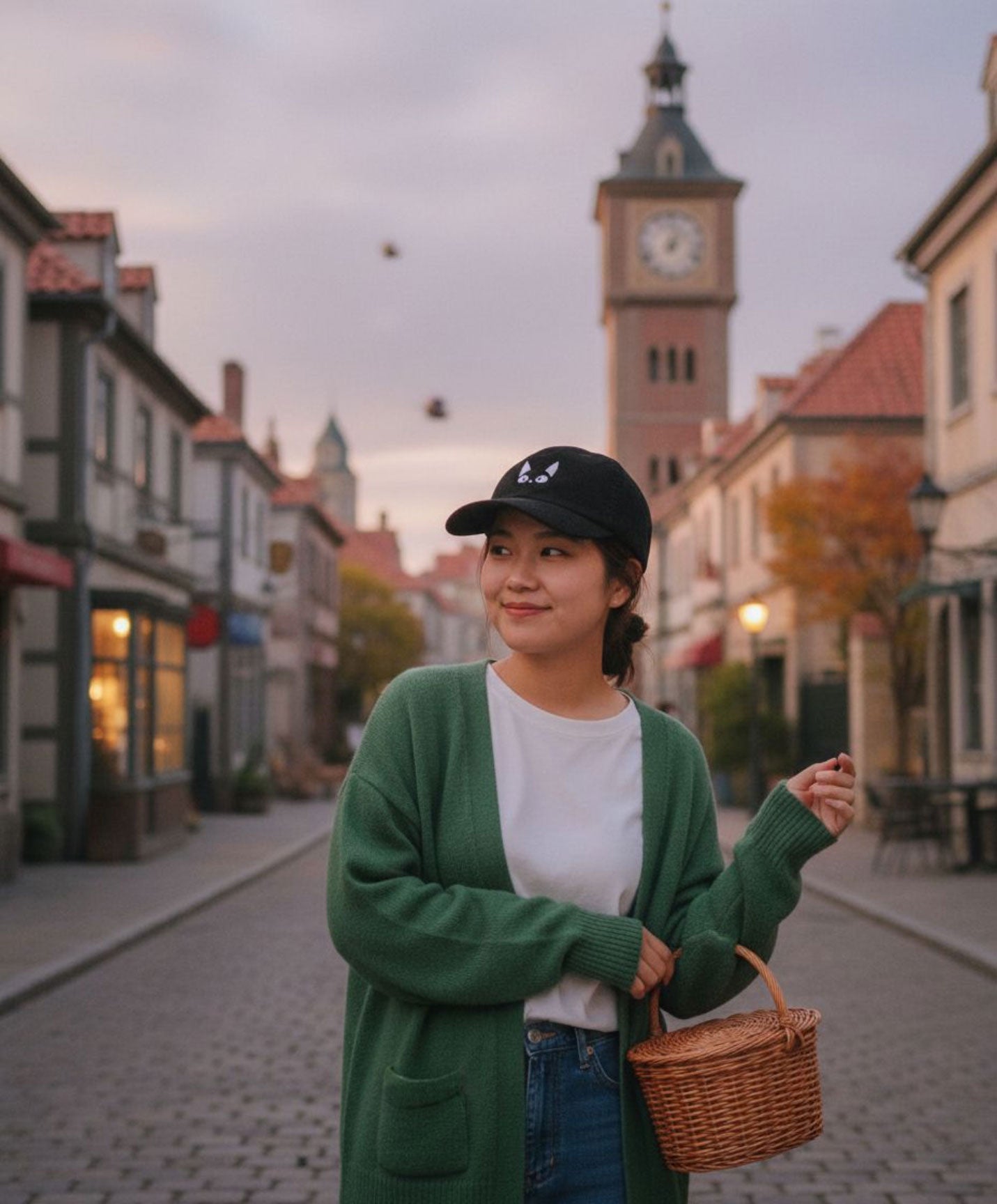 Chapeau en velours côtelé chat étonné