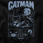 Blue Vigil Cat T-Shirt — Black Closeup