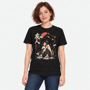 Female model wearing Brighter Days Cat T-Shirt in Black