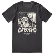 Catsycho Cat T-Shirt in Dark Grey - front flat lay