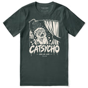 Catsycho Cat T-Shirt in Forest - front flat lay