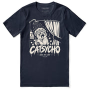 Catsycho Cat T-Shirt in Navy - front flat lay