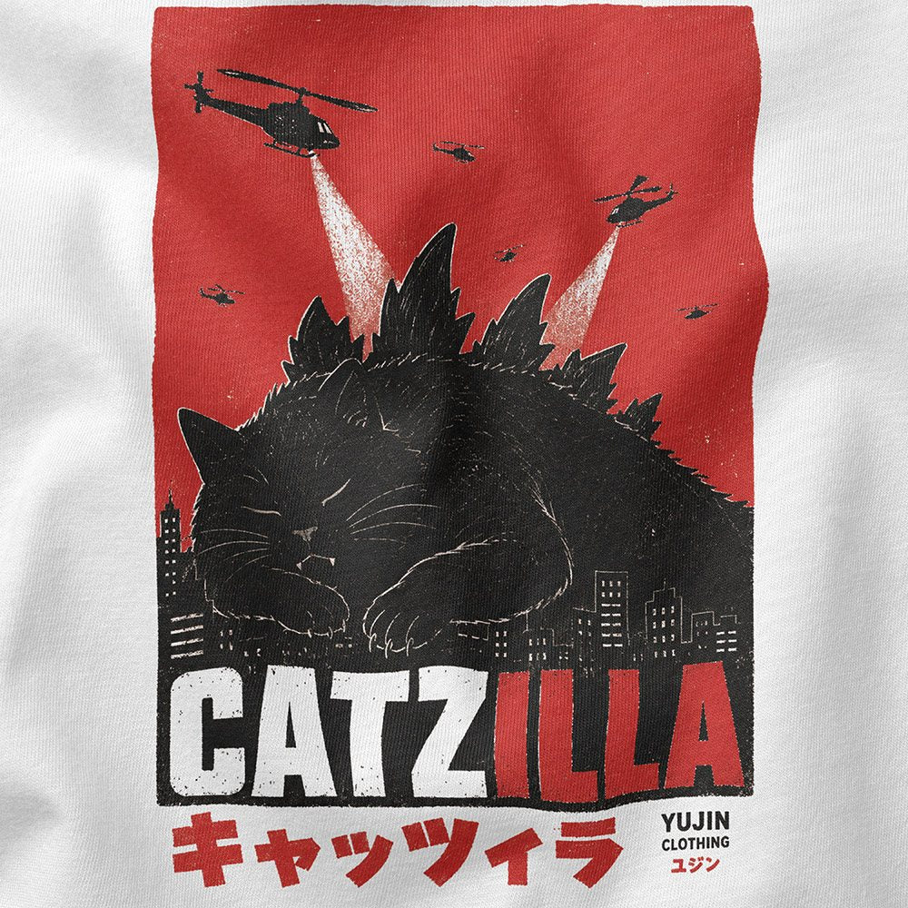 Catzilla Air Raid Cat T-Shirt — Closeup