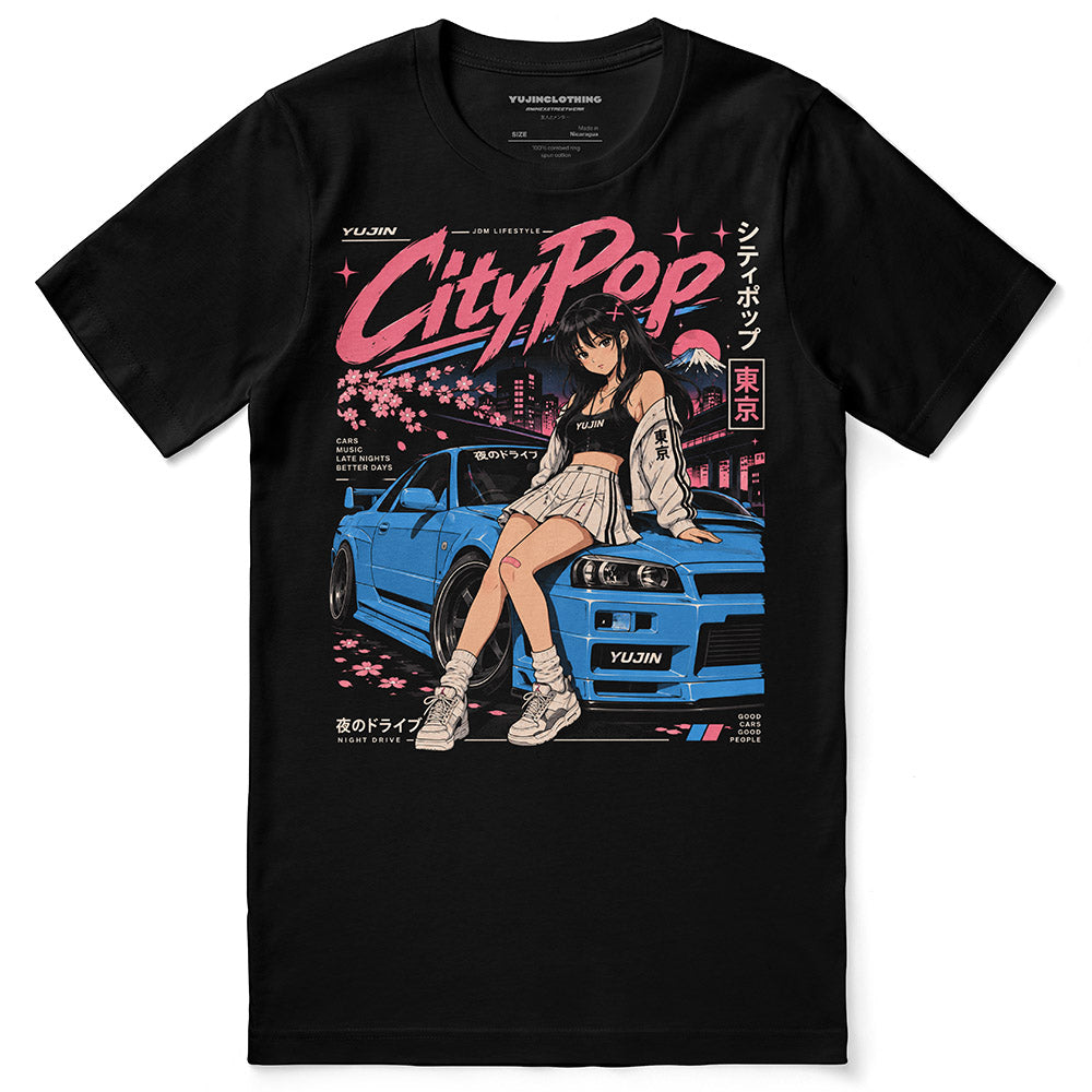 City Pop Car T-Shirt in Black - front flat lay