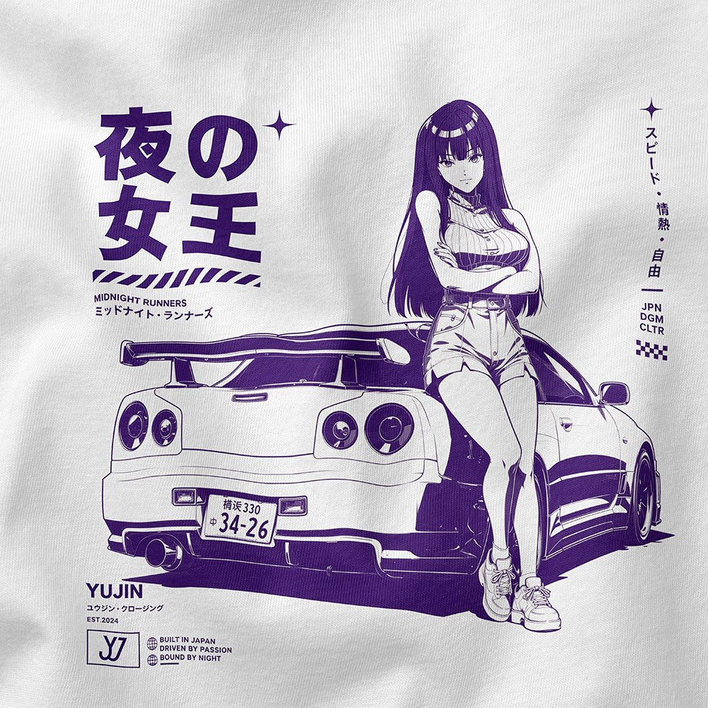 Midnight Queen Runners Car T-Shirt — Closeup